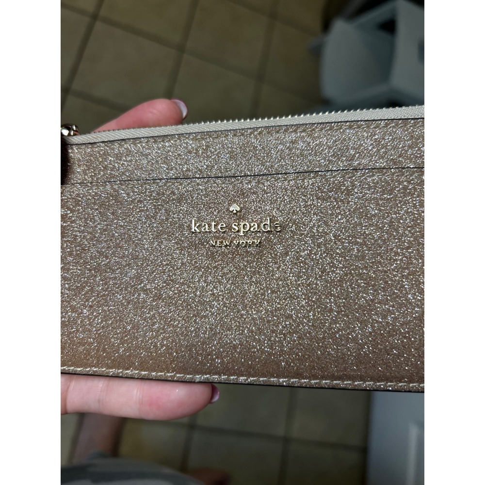 Kate Spade Rose Gold Glitter Card Holder Slim Zip Wallet Shimmy Staci Sparkle - Picture 3 of 4